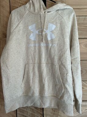 Under Armour Men's Oatmeal Hooded Sweatshirt with White Logo